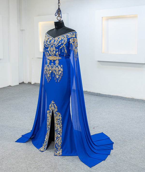 bleu roi robe avec manches longue (2520)