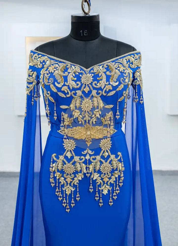 bleu roi robe avec manches longue (2520)