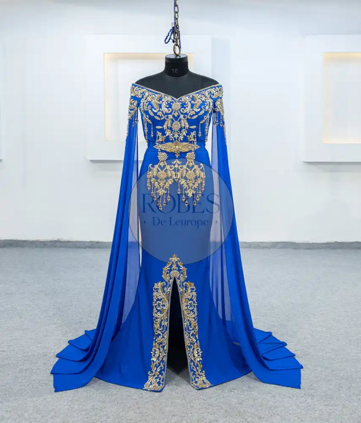 bleu roi robe avec manches longue (2520)