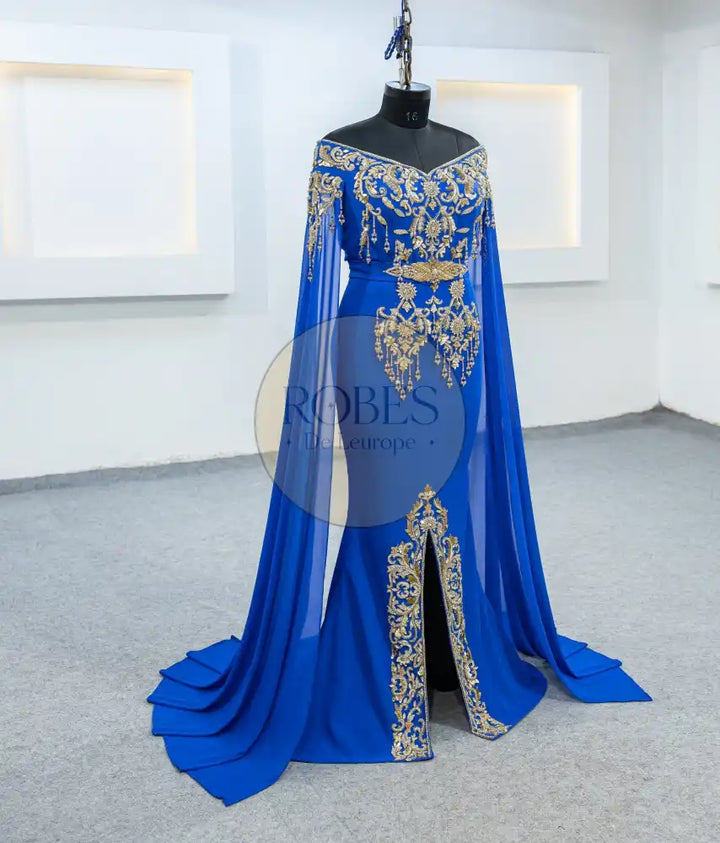 bleu roi robe avec manches longue (2520)