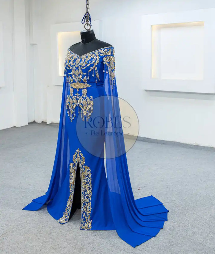 bleu roi robe avec manches longue (2520)
