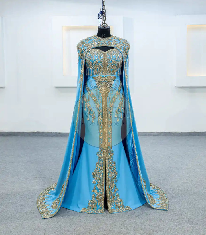 bleu roi robe invitee plus cape (2477)