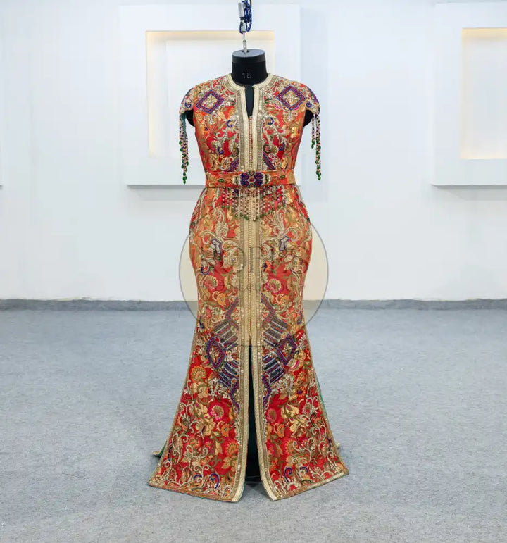 rouge caftan droite brocard (3236)