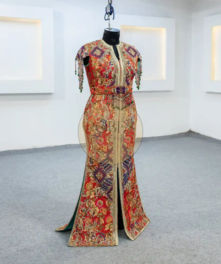 rouge caftan droite brocard (3236)